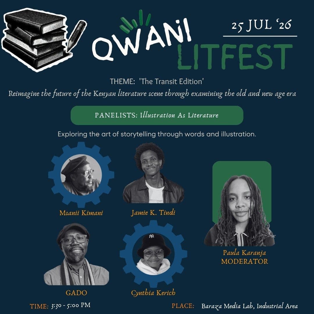 Qwani LitFest poster: Panellists for Illustrations as Literature