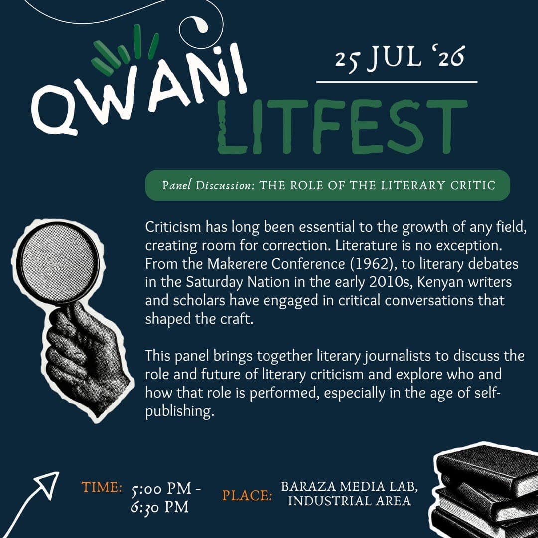 Qwani LitFest poster: The Role of the Literary Critic